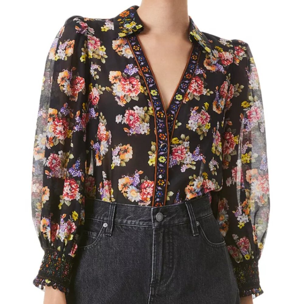 Alice + Olivia Cosima floral-print cotton and silk-blend blouse